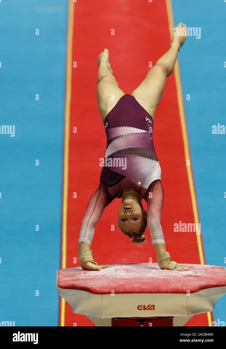 5th November 2022,  M&amp;S Bank Arena, Liverpool, England; 2022 World Artistic Gymnastics Championships Finals; Women's Apparatus Final Vault - Jade Carey (USA)  gold medal performance Stock Photo