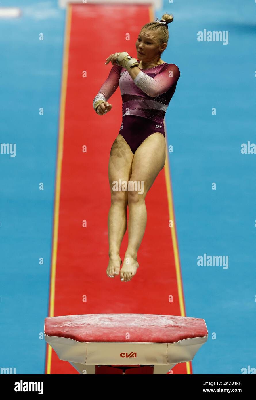 5th November 2022, M&amp;S Bank Arena, Liverpool, England; 2022 World Artistic Gymnastics Championships Finals; Women's Apparatus Final Vault - Jade Carey (USA) gold medal performance Stock Photo