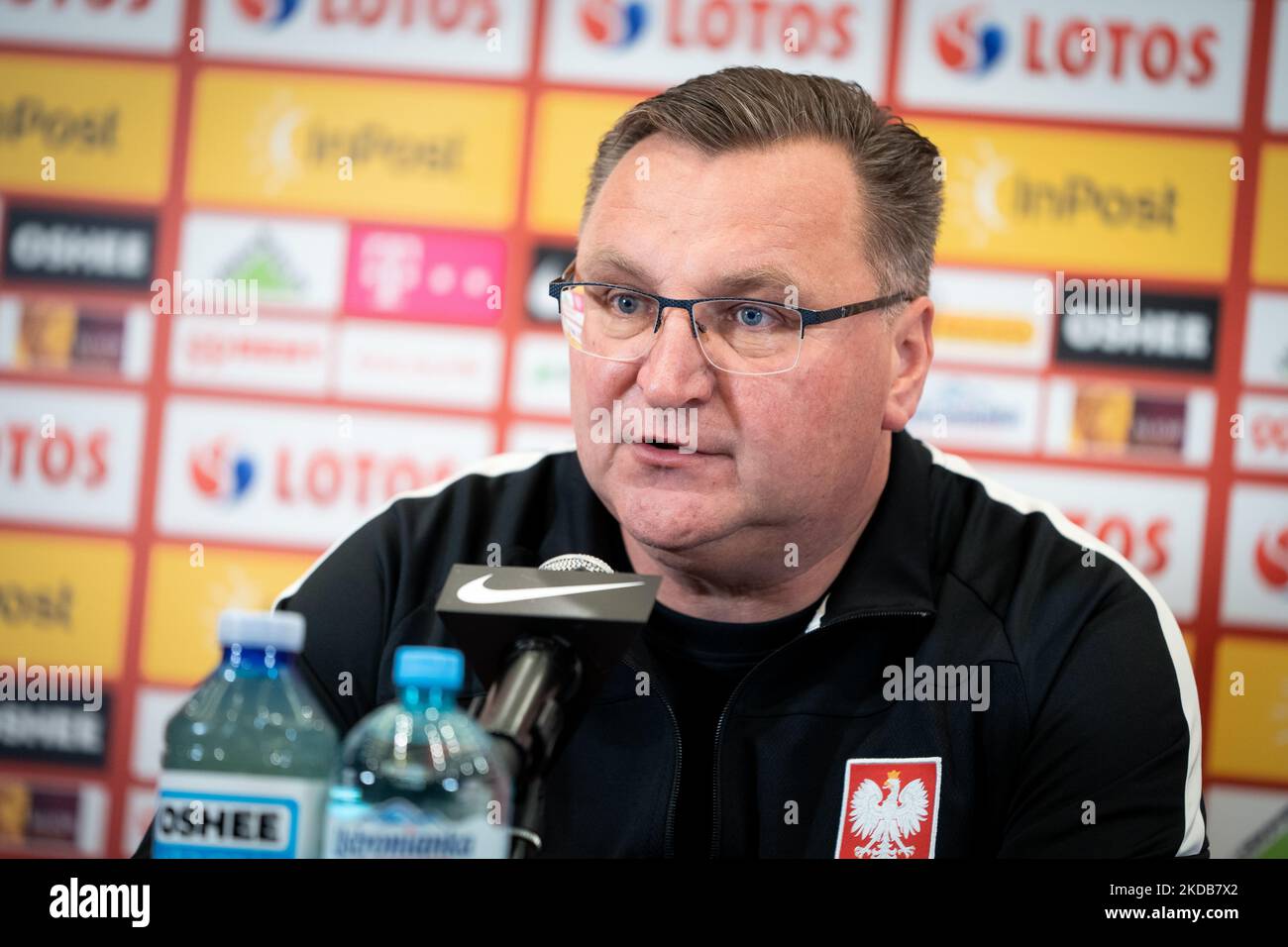 Czeslaw Michniewicz (Head coach of Poland Mens National Team) during the press conference of the Polish national football team, at DoubleTree by Hilton in Warsaw, Poland on May 30, 2022 (Photo by Mateusz Wlodarczyk/NurPhoto) Stock Photo