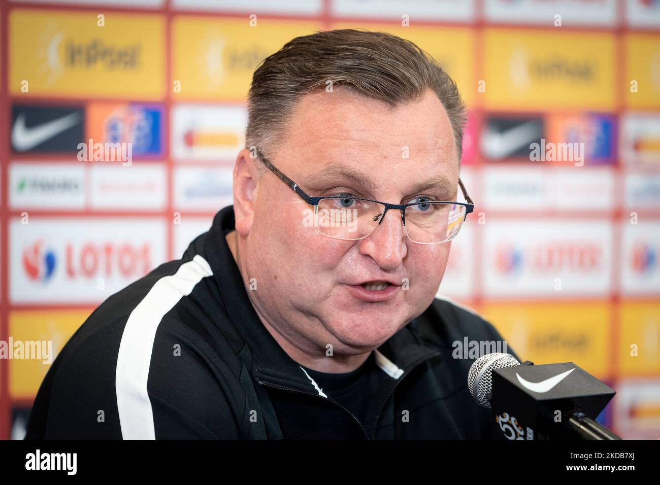 Czeslaw Michniewicz (Head coach of Poland Men’s National Team) during the press conference of the Polish national football team, at DoubleTree by Hilton in Warsaw, Poland on May 30, 2022 (Photo by Mateusz Wlodarczyk/NurPhoto) Stock Photo