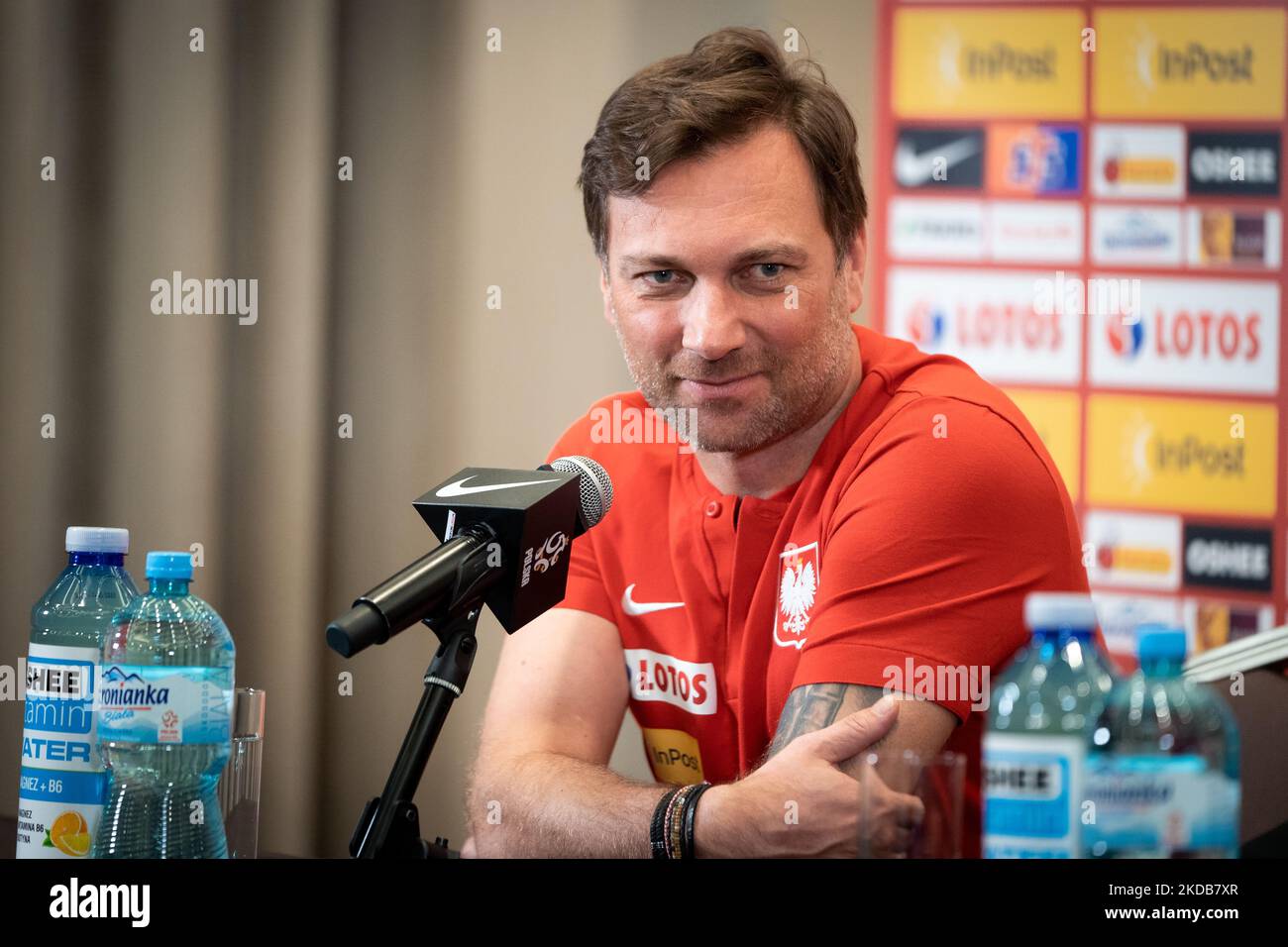 Jakub Kwiatkowski (Media Officer of Polish Football Association) during the press conference of the Polish national football team, at DoubleTree by Hilton in Warsaw, Poland on May 30, 2022 (Photo by Mateusz Wlodarczyk/NurPhoto) Stock Photo