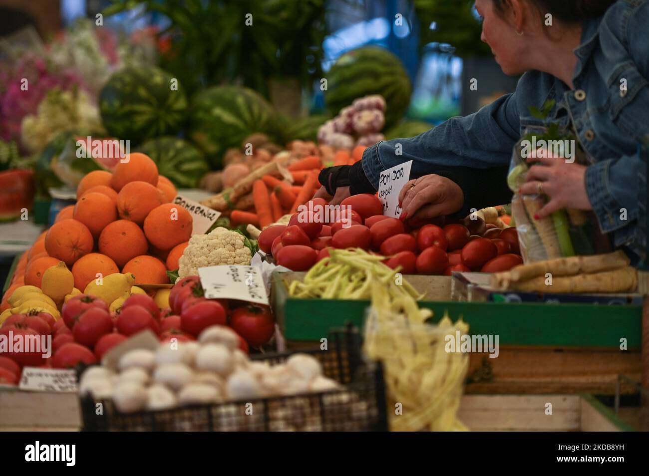 A stall with fruits and vegetables for sale at the traditional Nowy