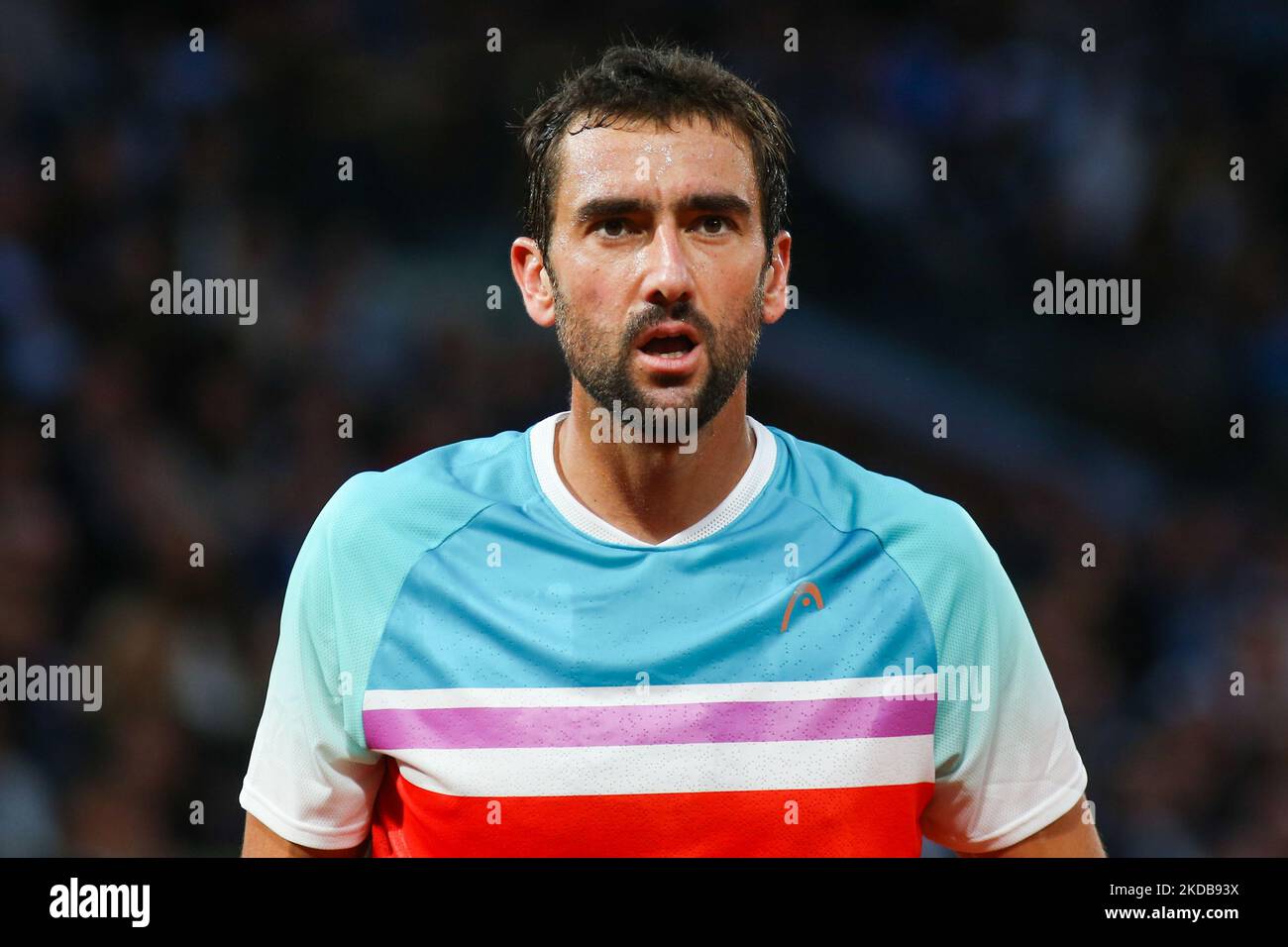 Marin Cilic during his match against Daniil Medvedev on Philip Chatrier court in the 2022 French Open 4th Round. (Photo by Ibrahim Ezzat/NurPhoto) Stock Photo