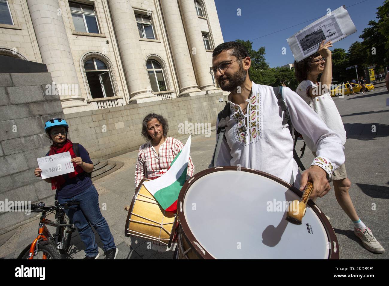 Protest in front of the Court House in Sofia, Bulgaria on 31 May 2022 against the exploration and extraction of gas by the method of hydraulic fracturing. (Photo by Hristo Vladev/NurPhoto) Stock Photo