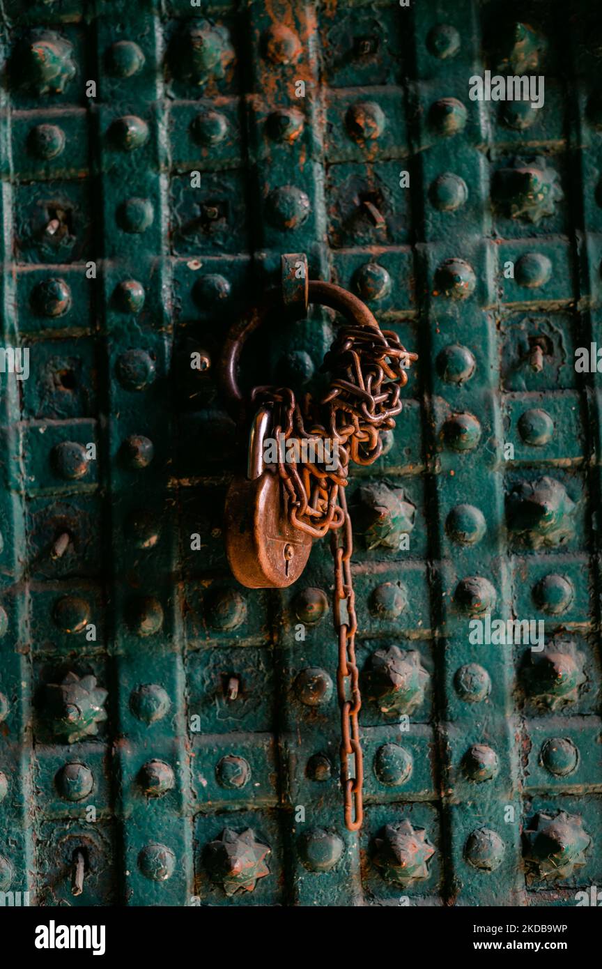 Closeup of vintage wooden door with lock Stock Photo - Alamy