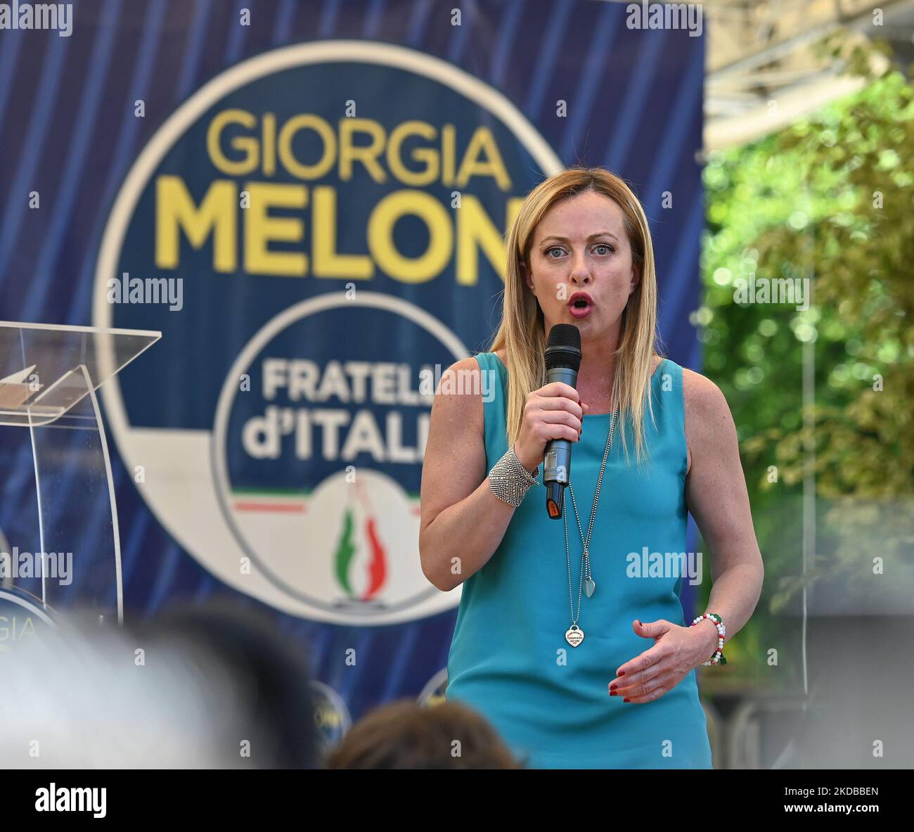 The leader of ''Fratelli d'Italia'', Giorgia Meloni in Messina to support  the electoral campaign of the mayoral candidate Maurizio Croce, in Messina  (Italy), on June 01,2022 (Photo by Gabriele Maricchiolo/NurPhoto Stock  Photo -