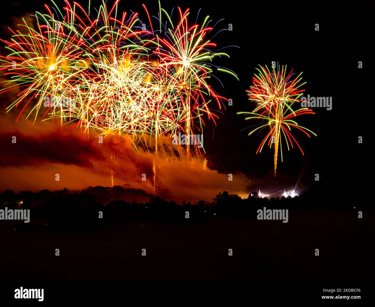 Aerial Drone Long Exposure Photos of Alton Towers Fireworks Stock Photo