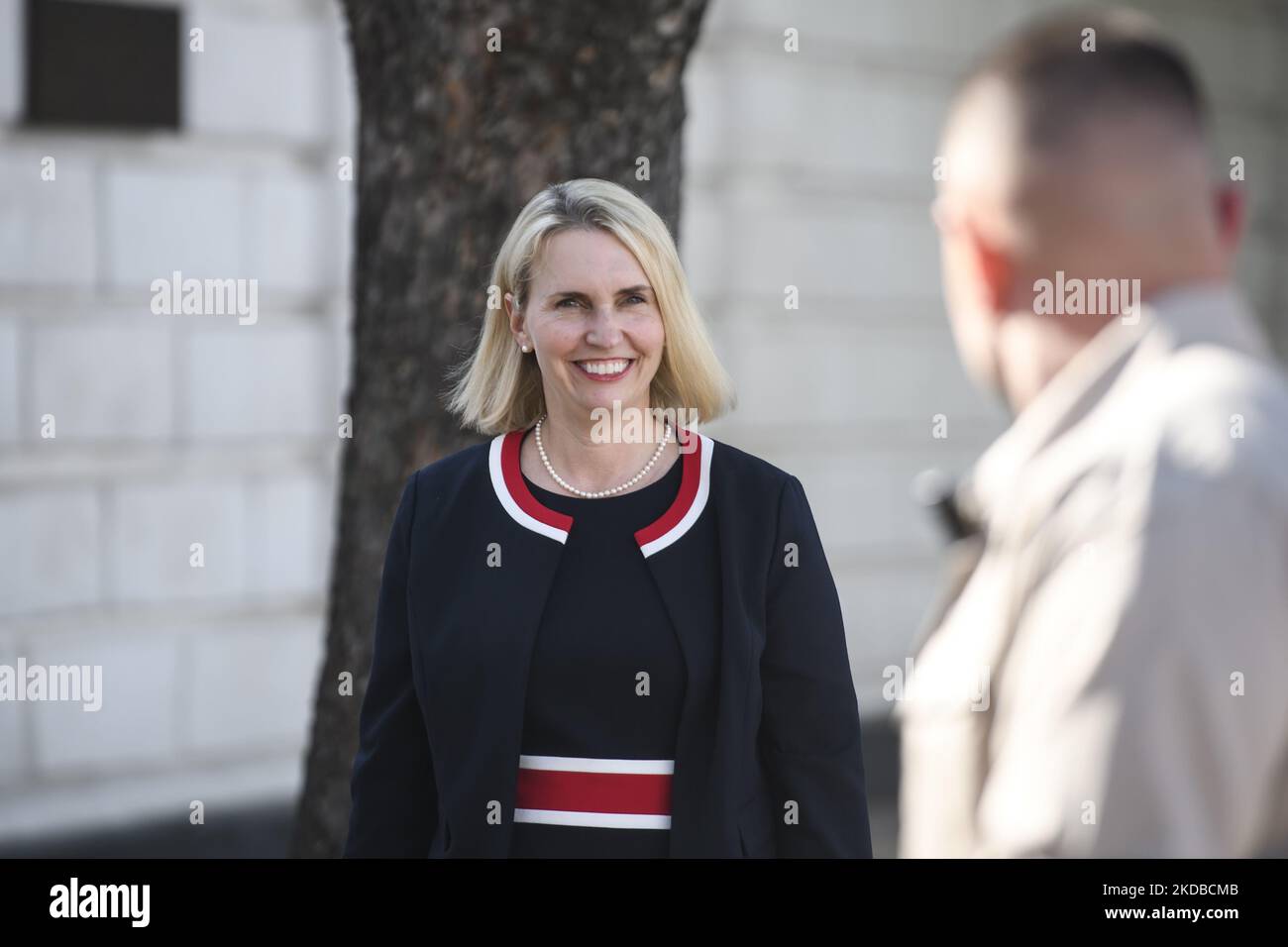 New US ambassador to Ukraine Bridget Brink before a press conference at Sofiyska Square in Kyiv, Ukraine, June 02, 2022. (Photo by Maxym Marusenko/NurPhoto) Stock Photo