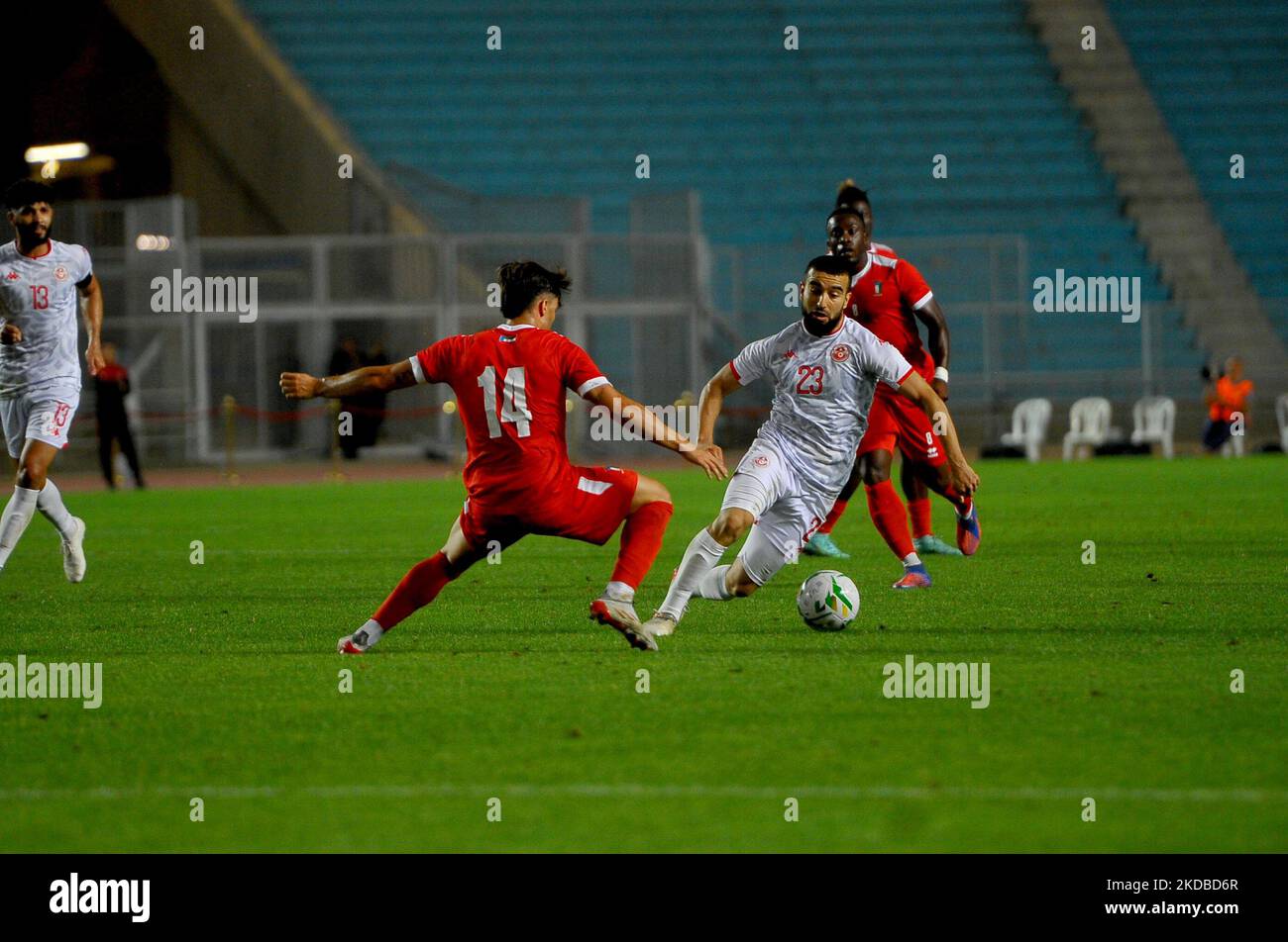 Naim Sliti of Tunisia in action during the African Cup of Nations qualifiers Group stage - match between Tunisia vs Equatorial Guinea at the Rades stadium in Tunis, Tunisia, 02 JUN 2022. (Photo by Yassine Mahjoub/NurPhoto) Stock Photo
