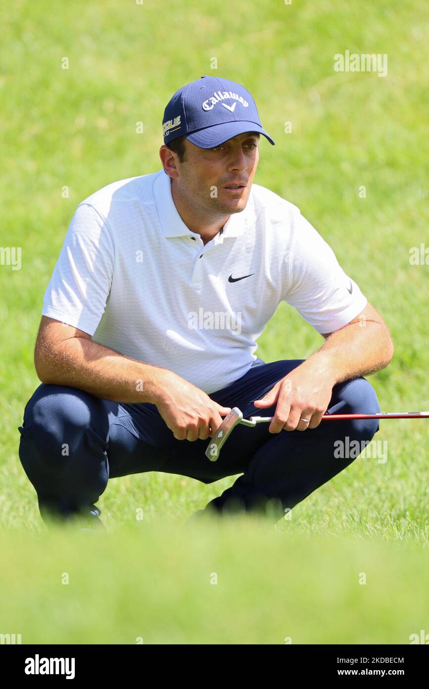 Francesco Molinari of Italy lines up his putt on the 17th green during the  second round of The Memorial Tournament presented by Workday at Muirfield  Village Golf Club in Dublin, Ohio, USA,