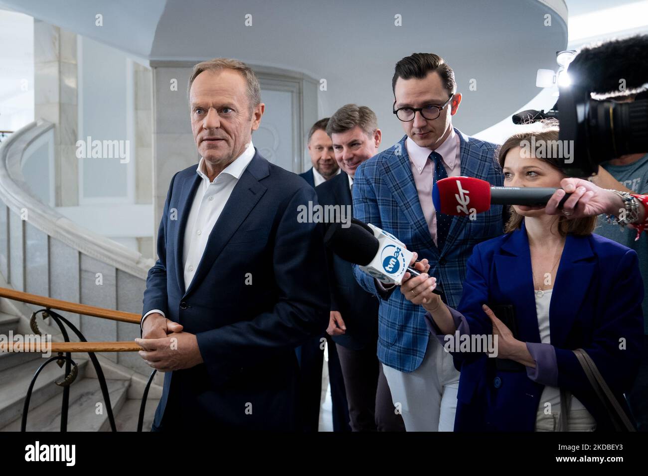 Donald Tusk during a meeting at which Polish opposition parties signed the agreement on Civic Election Control, at the Senate (upper house of the parliament) in Warsaw, Poland on June 3, 2022 (Photo by Mateusz Wlodarczyk/NurPhoto) Stock Photo