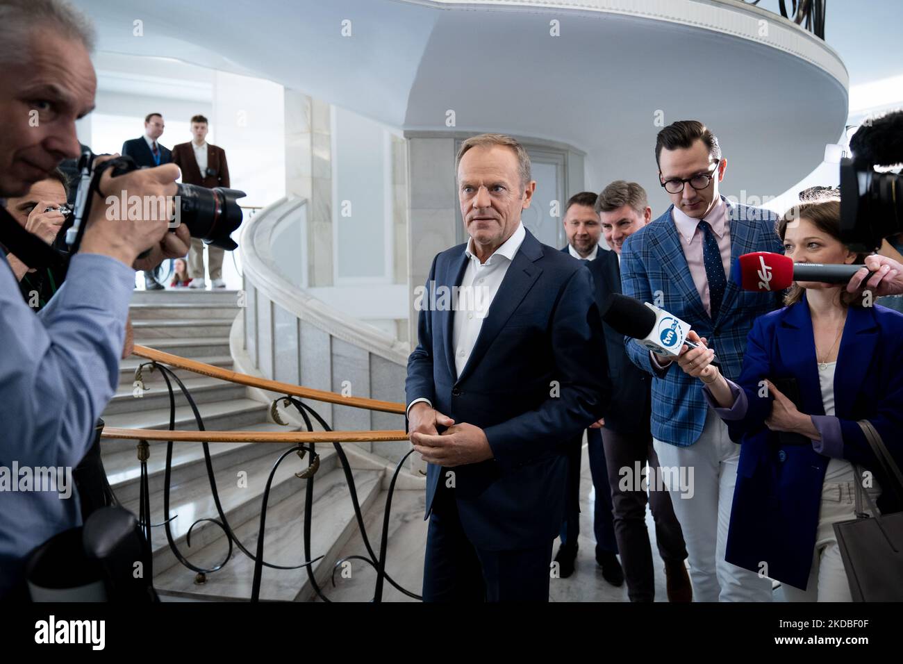 Donald Tusk during a meeting at which Polish opposition parties signed the agreement on Civic Election Control, at the Senate (upper house of the parliament) in Warsaw, Poland on June 3, 2022 (Photo by Mateusz Wlodarczyk/NurPhoto) Stock Photo