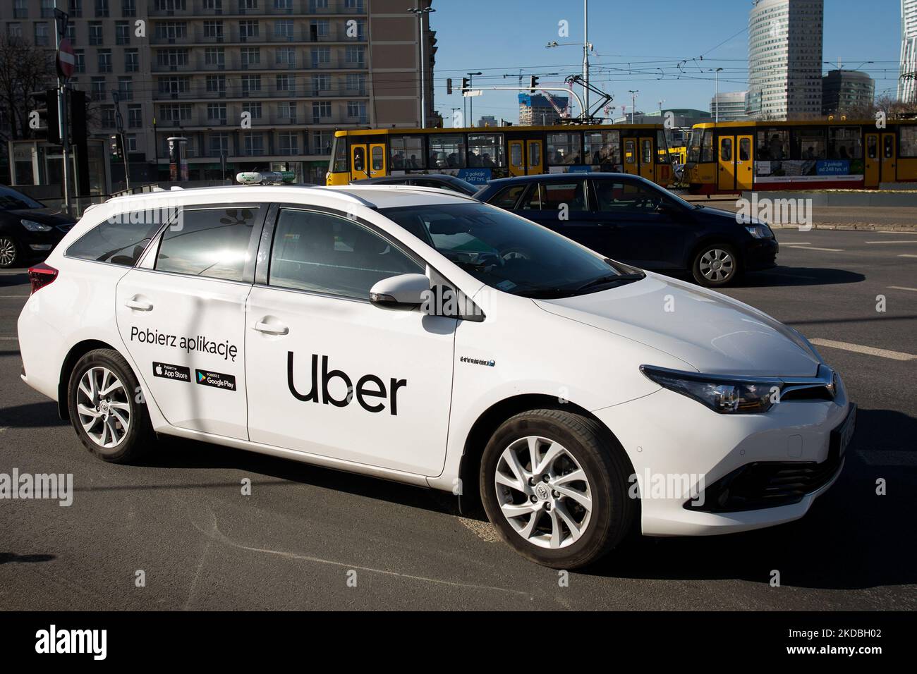 Uber car in Warsaw, Poland on February 27, 2019 (Photo by Mateusz Wlodarczyk/NurPhoto) Stock Photo