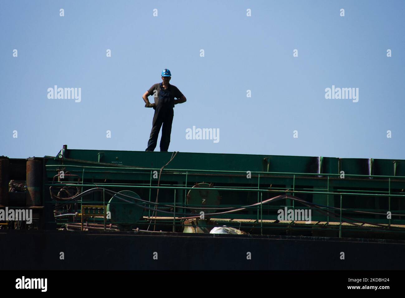 Worker on a ship in a shipyard in Gdansk, Poland on July 14, 2010 (Photo by Mateusz Wlodarczyk/NurPhoto) Stock Photo