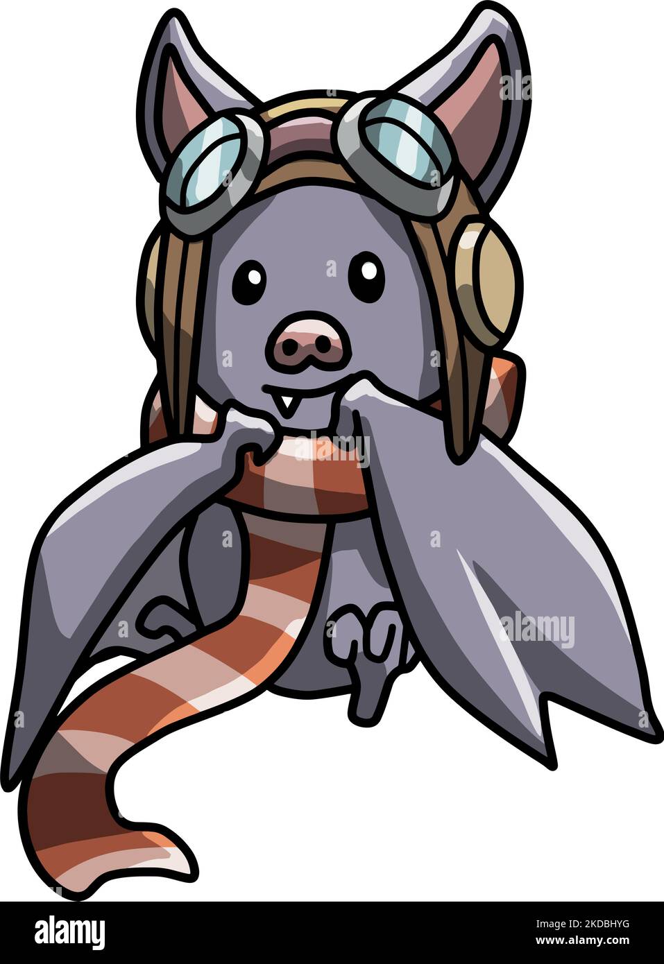 A vector illustration of a cute cartoon pilot bat wearing a scarf Stock Vector