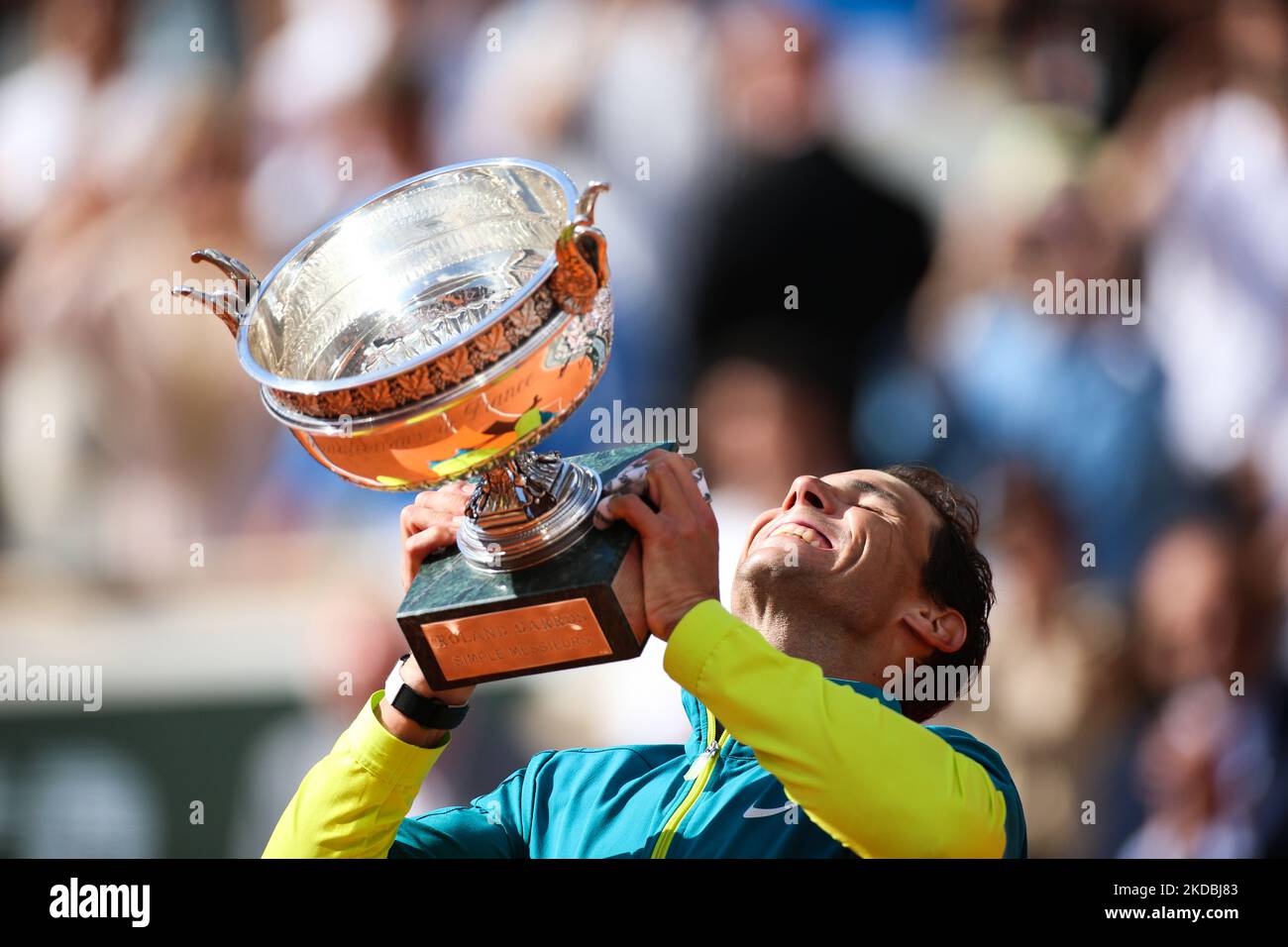 Spain's Rafael Nadal celebrating with The Mousquetaires Cup (The