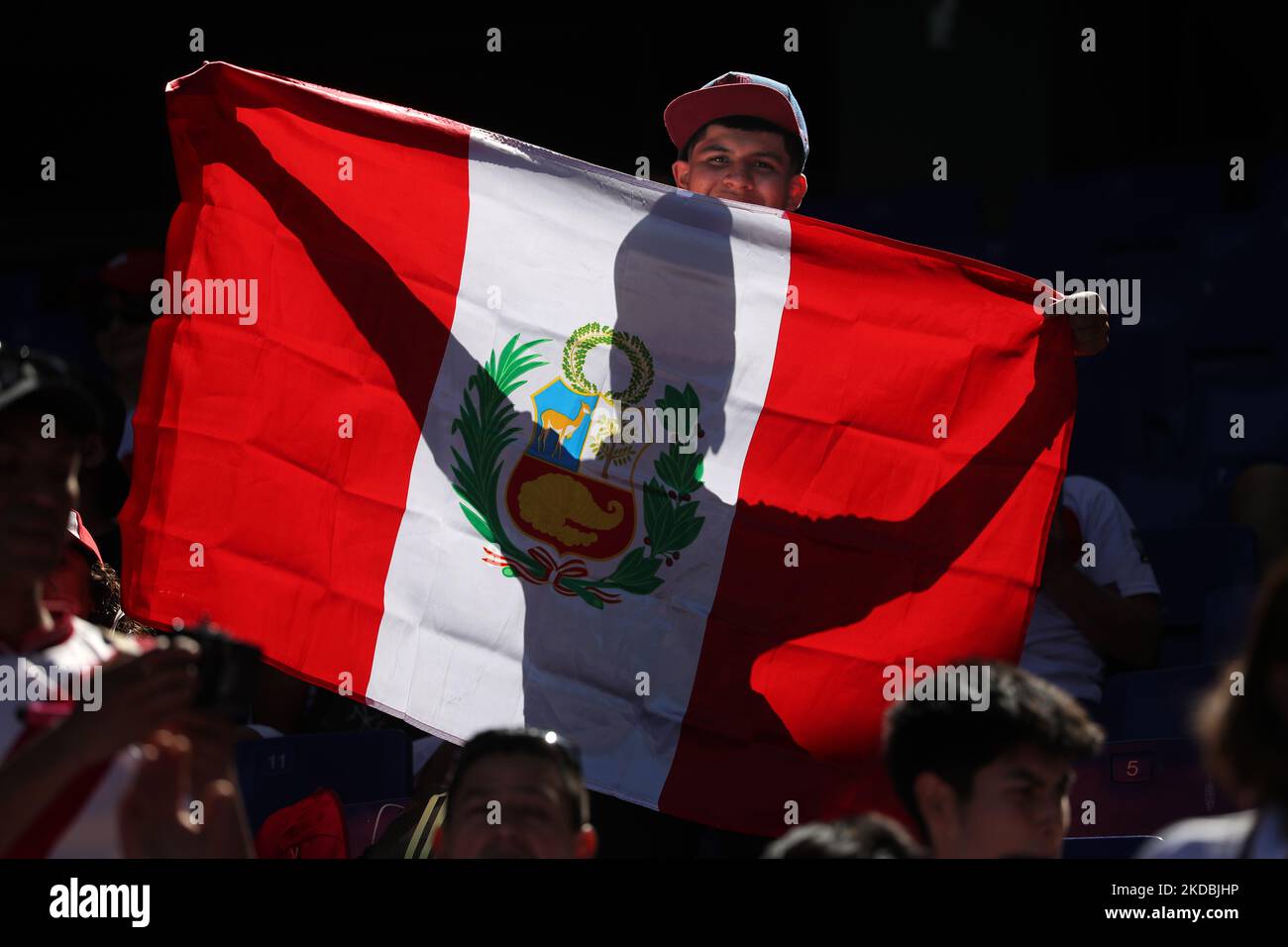 Peruvian supporters during the friendly match between Peru and New Zeland, played at the RCDE Stadium, in Barcelona, on 05th June 2022. (Photo by Joan Valls/Urbanandsport /NurPhoto) Stock Photo