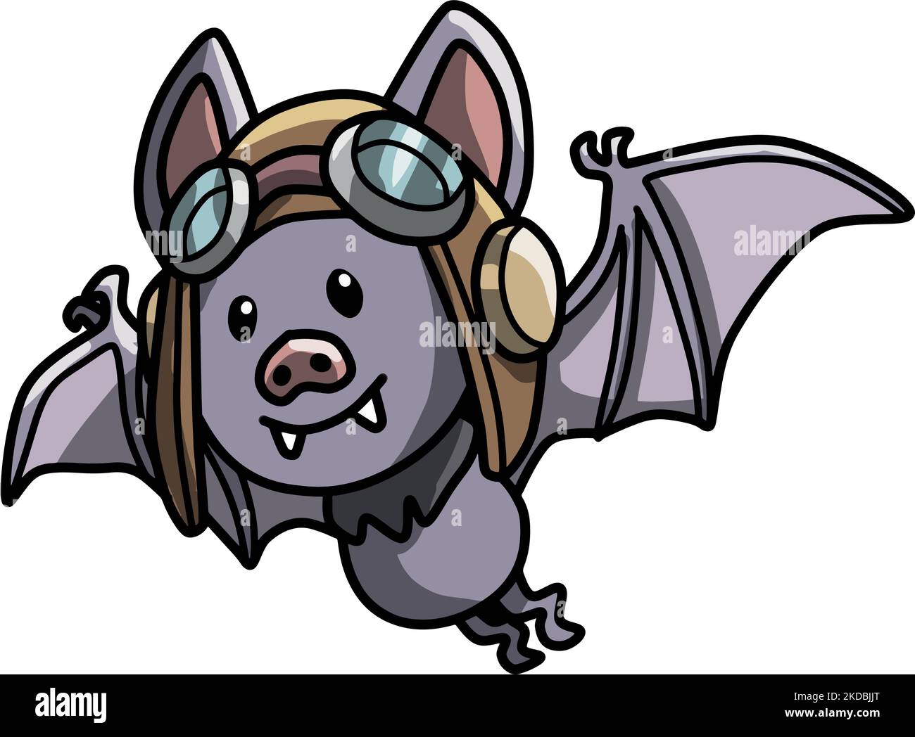 A vector illustration of a cute cartoon pilot bat in flight Stock Vector