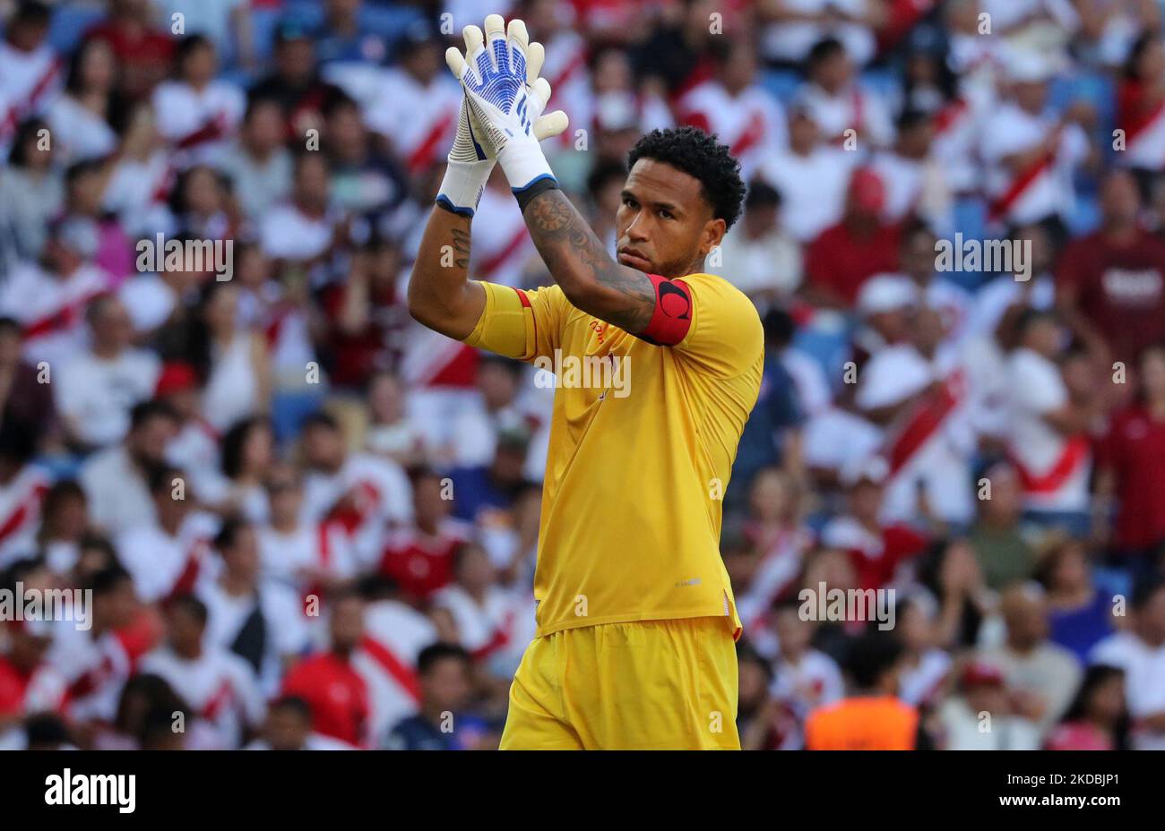 Pedro Gallese during the friendly match between Peru and New Zeland, played at the RCDE Stadium, in Barcelona, on 05th June 2022. (Photo by Joan Valls/Urbanandsport /NurPhoto) Stock Photo