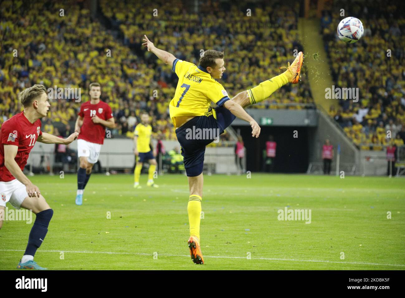 Sweden's Victor Claesson (C) during Sunday's football match in the Nations League, division B, group 4, between Sweden and Norway at the Stadium Friends Arena in Solna. (Photo by Reinaldo Ubilla/NurPhoto) Stock Photo