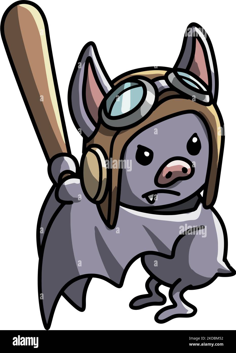 A vector illustration of a cute cartoon pilot bat with a baseball bat Stock Vector