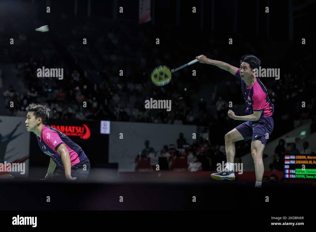 Marcus Fernaldi Gideon and Kevin Sanjaya Sukamuljo of Indonesia compete ...