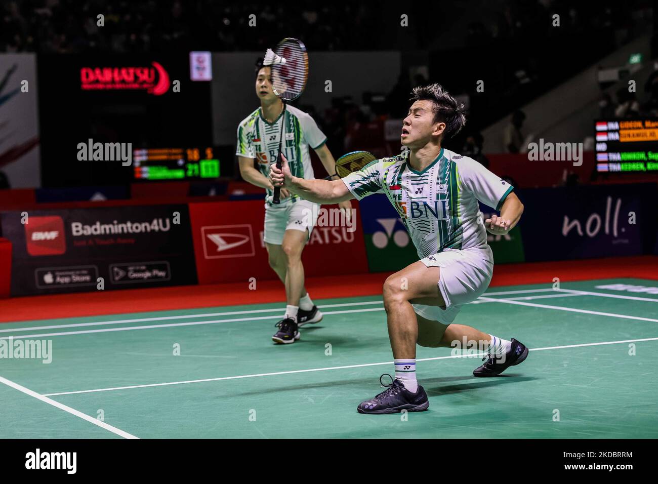 Marcus Fernaldi Gideon and Kevin Sanjaya Sukamuljo of Indonesia compete ...