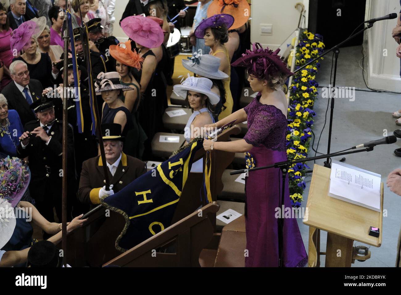 Hawick, UK. 09.Jun.2022. Hawick Lass, Emma Gibson , bussing the banner blue at the