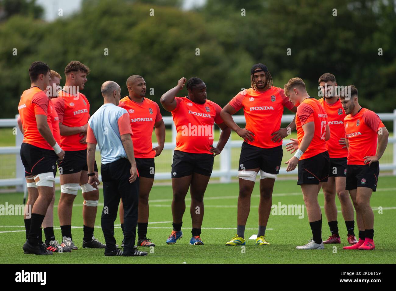 England Forwards Are Spoken To By Head Coach Alan Dickens During The England Rugby Under 20s 