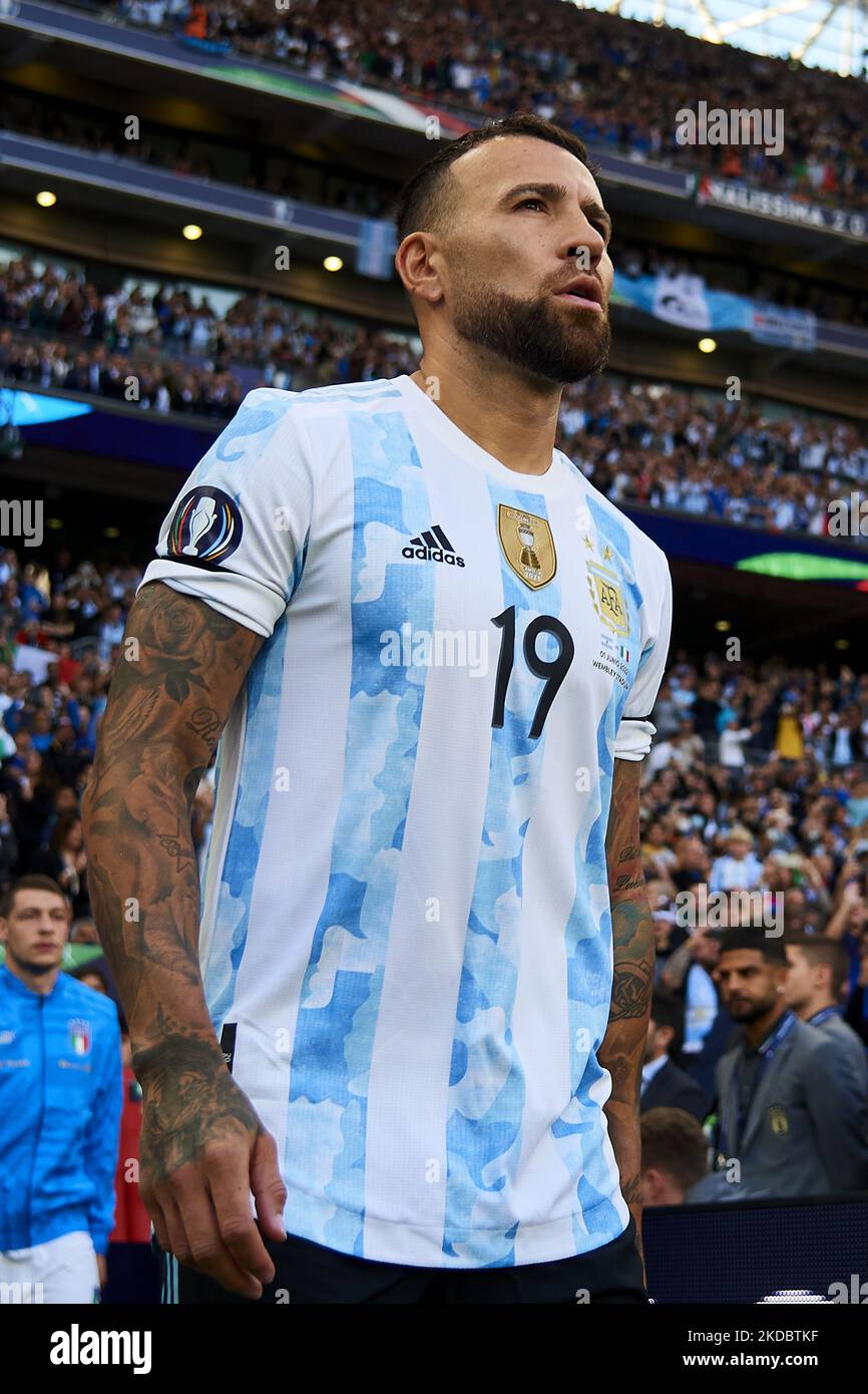 Nicolas Otamendi (SL Benfica) of Argentina prior the Finalissima 2022 match between Argentina and Italy at Wembley Stadium on June 1, 2022 in London, England. (Photo by Jose Breton/Pics Action/NurPhoto) Stock Photo