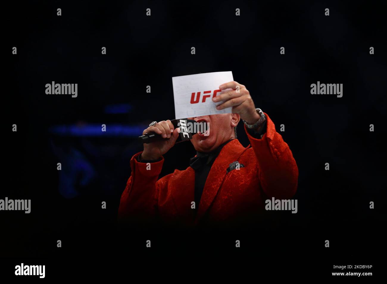 Octagon announcer Bruce Buffer during the UFC 275 event at Singapore