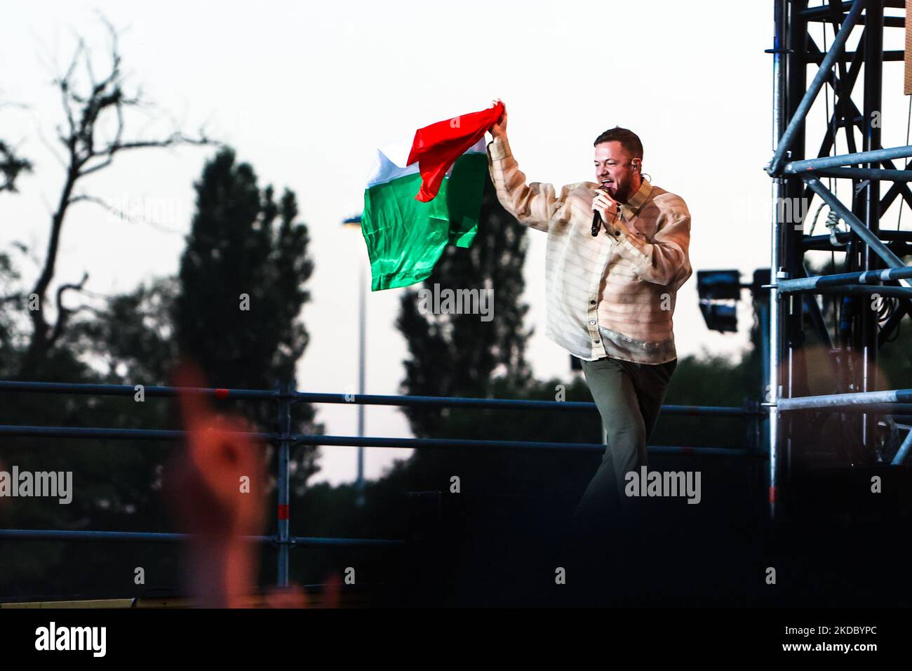 Dan Reynolds of Imagine Dragons in concert at IDAYS Festival in Milano, Italy, on June 11 2022. (Photo by Mairo Cinquetti/NurPhoto) Stock Photo