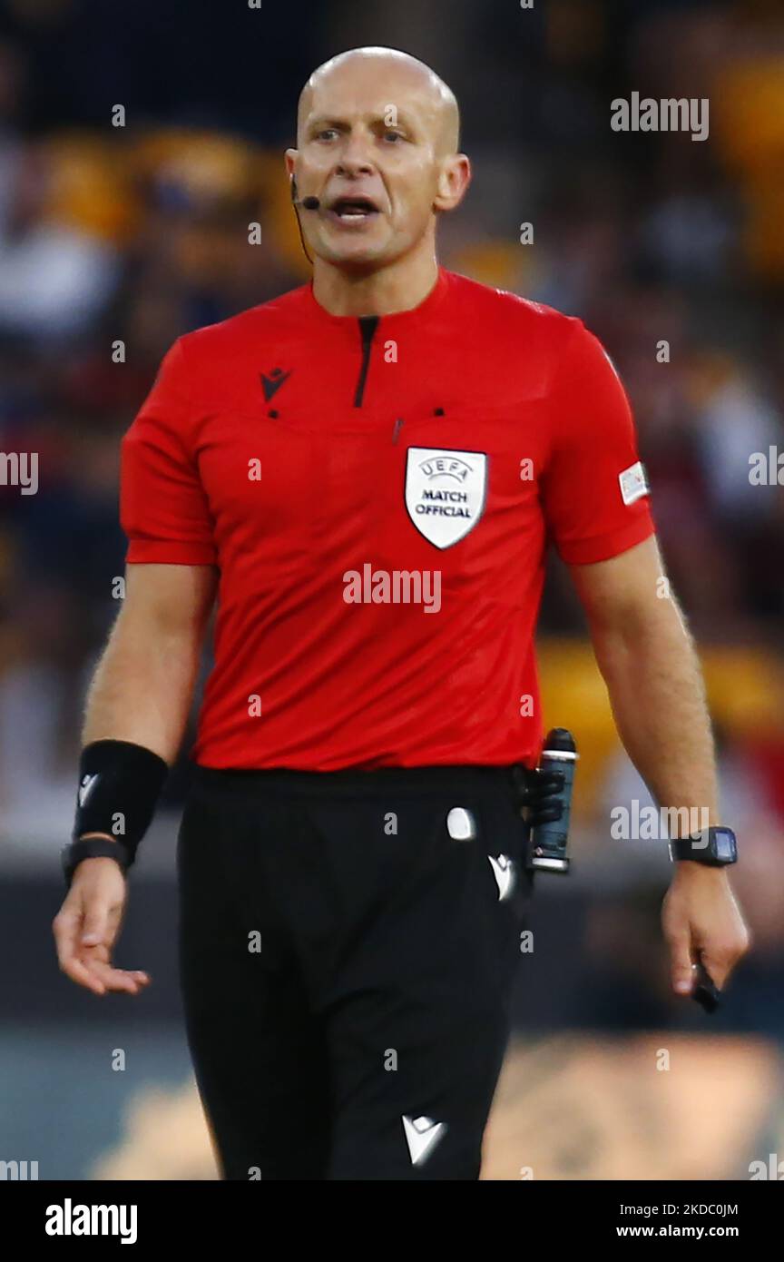 Referee Szymon Marciniak during UEFA Nations League - Group A3 between England against Italy at Molineux Stadium, Wolverhampton on 11th June , 2022 (Photo by Action Foto Sport/NurPhoto) Stock Photo
