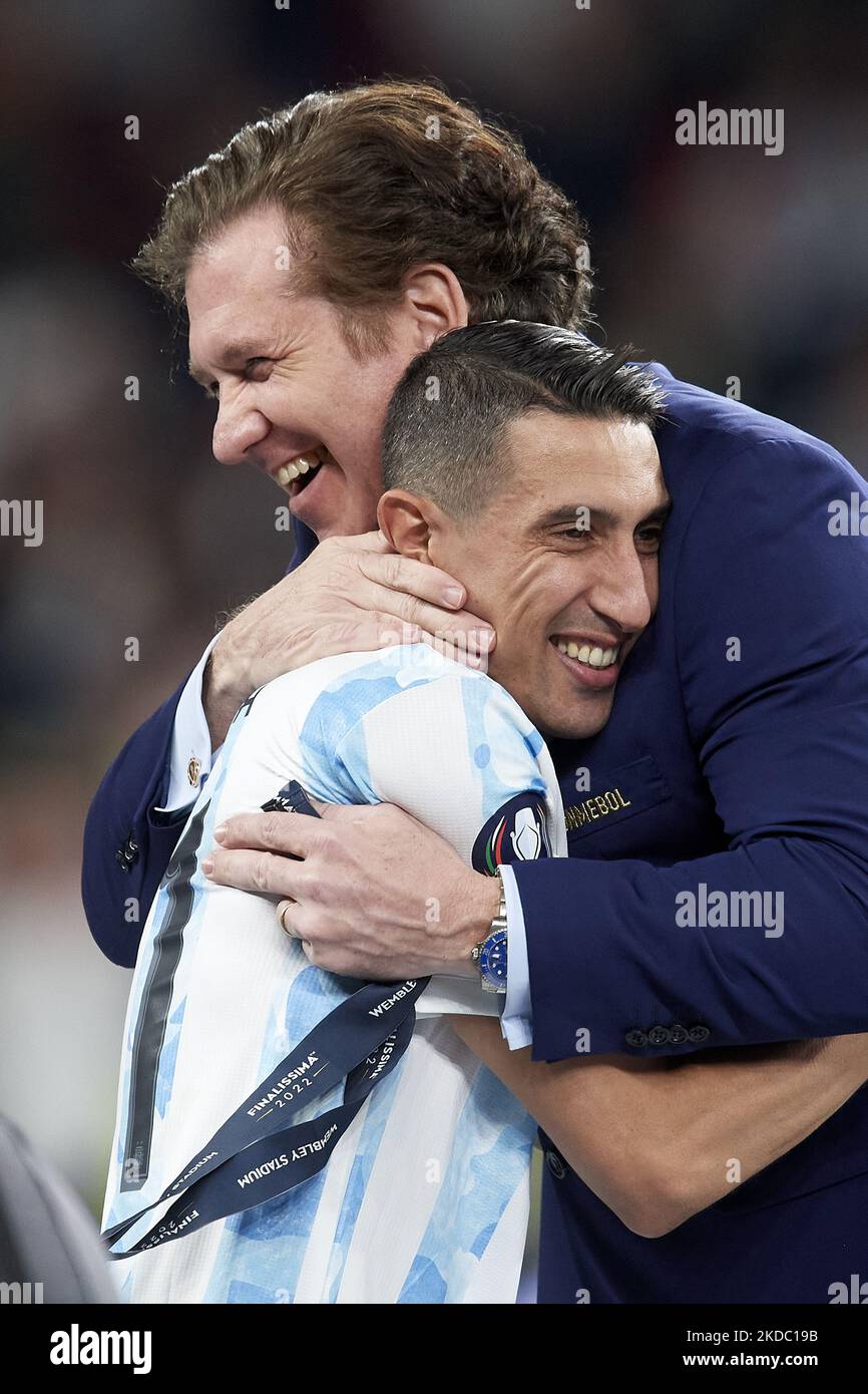 Angel Di Maria (Paris Saint-Germain) of Argentina celebrates victory ...
