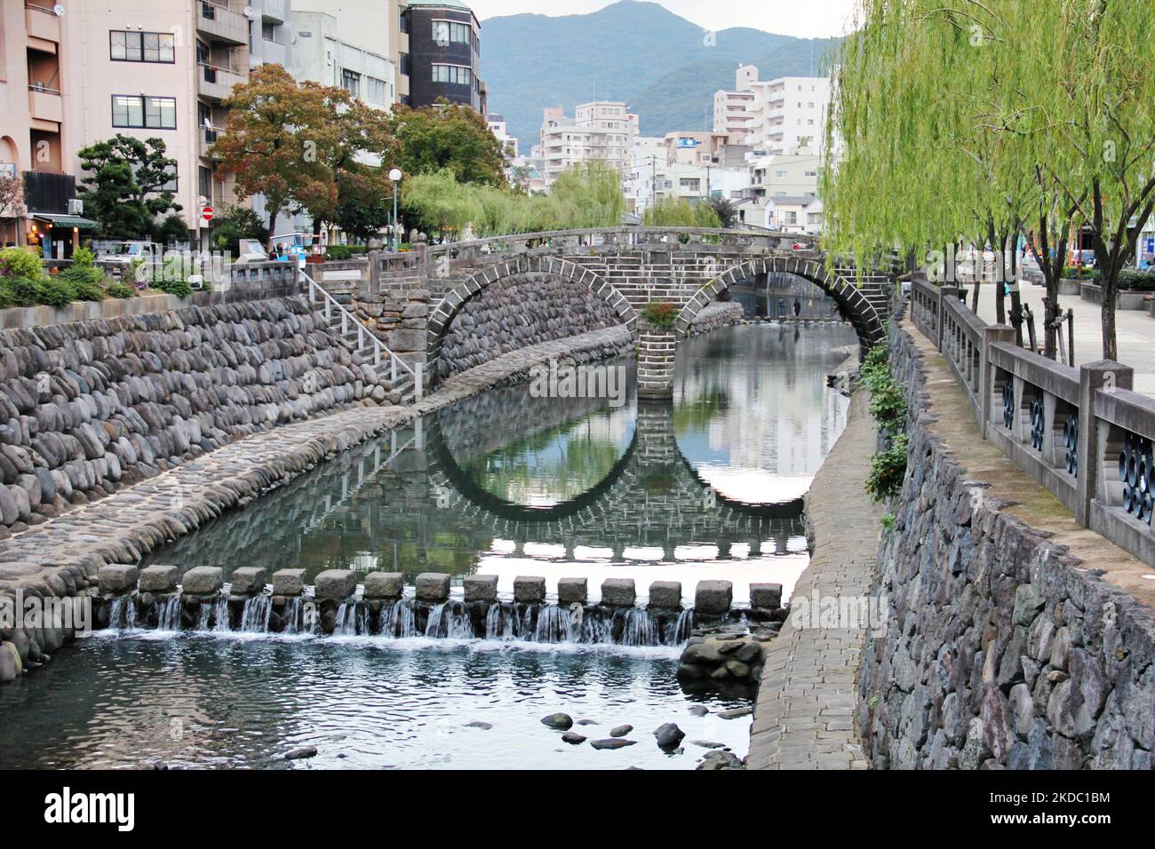 A view of the famous Meganebashi Bridge nicknamed Spectacles Bridge in