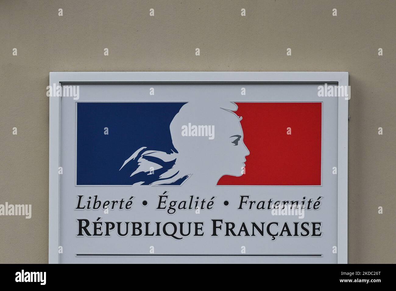 An official logo of the French Republic seen at the French Consulate in Krakow. On Monday, June 13, 2022, in Krakow, Poland. (Photo by Artur Widak/NurPhoto) Stock Photo