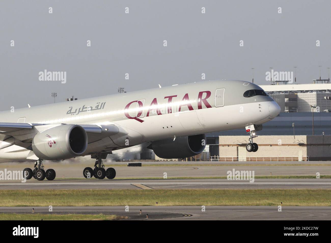 A Qatar Airways plane takes off from Bush Intercontinental Airpot in Houston, Texas on