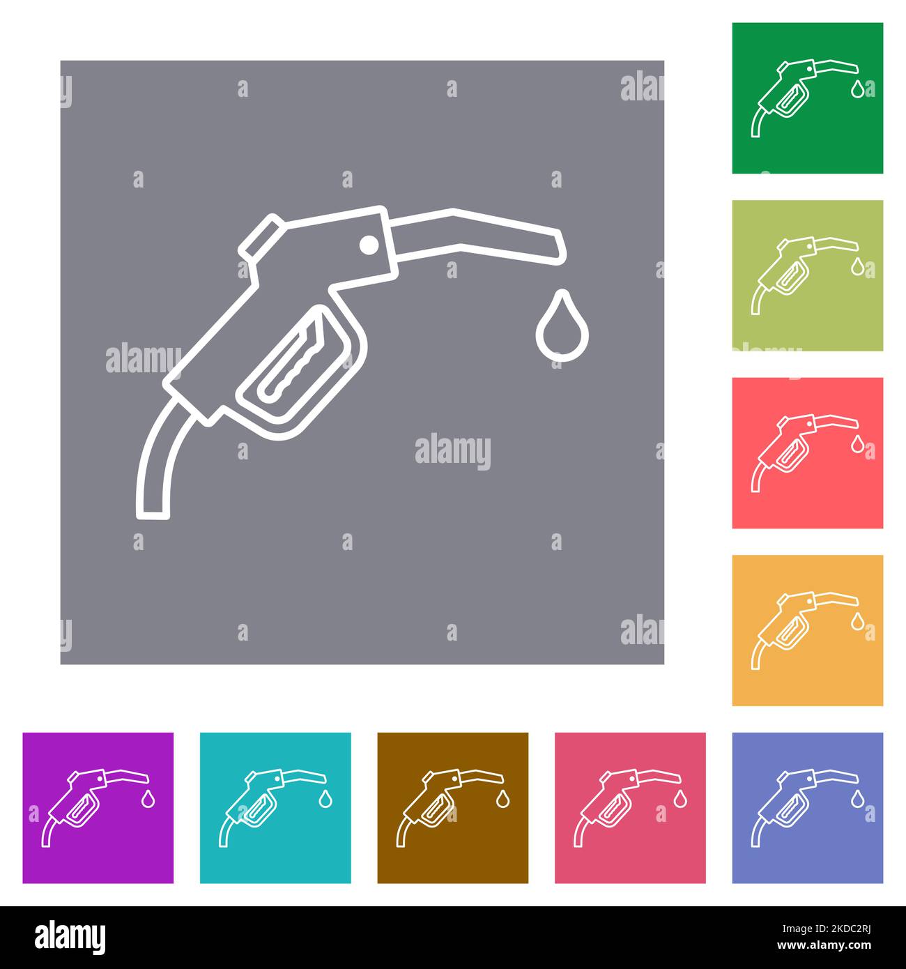 Gasoline pump fuel nozzle outline flat icons on simple color square