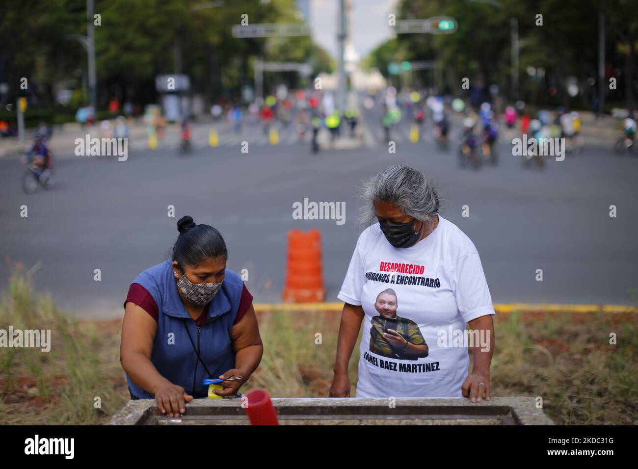 Relatives of missing people place banners in the Glorieta del Ahuehuete ...
