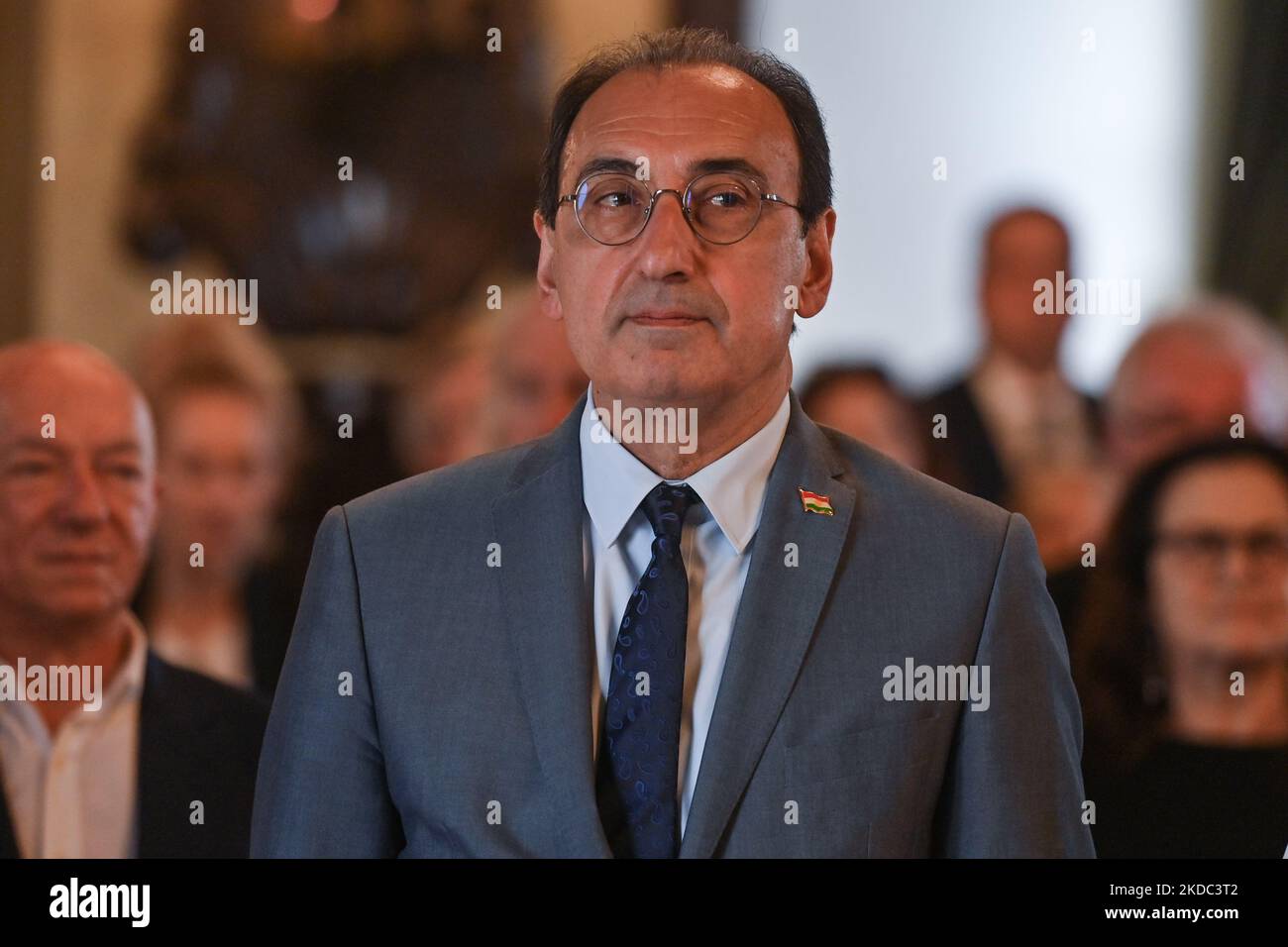 Ziyad Raoof, representative of the Kurdistan Regional Government in Poland, at the Krakow City Hall. Andrzej Mleczko, a Polish illustrator, best known for his satirical drawings, became today an Honorary Citizen of the Royal Capital City of Krakow. On Tuesday, June 14, 2022, in Krakow, Poland. (Photo by Artur Widak/NurPhoto) Stock Photo