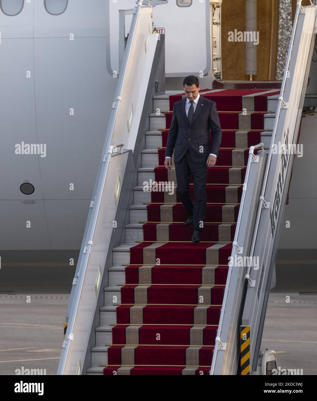 Turkmenistan’s President Serdar Berdymukhamedov walks down from the ...