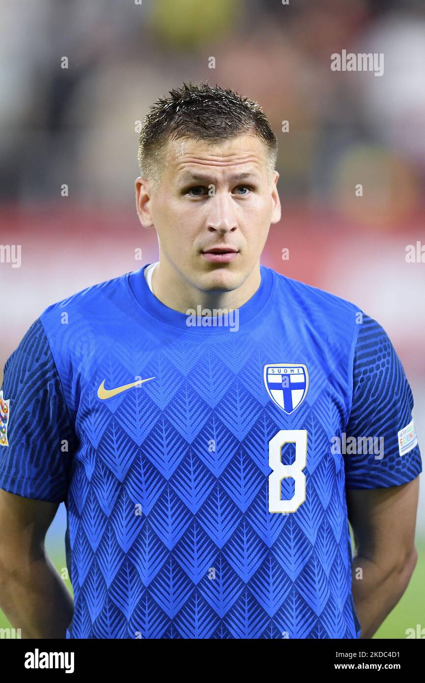 Robin Lod in action during the UEFA Nations League -League B Group 3 match between Romania and Finland at Rapid Giulesti Stadium on June 11, 2022 in Bucharest, Romania. (Photo by Alex Nicodim/NurPhoto) Stock Photo