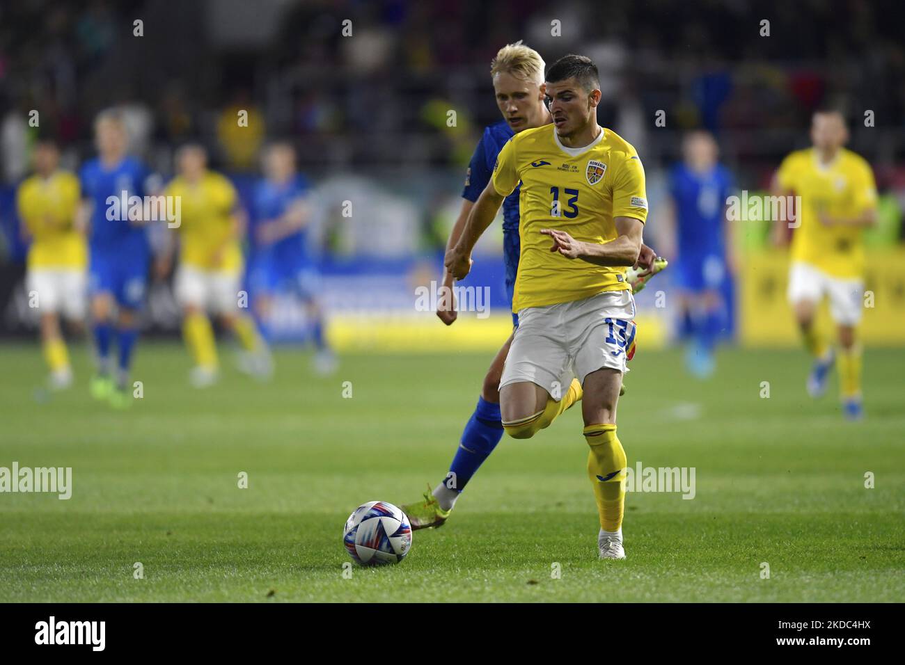 Valentin Mihaila in action during the UEFA Nations League -League B Group 3 match between Romania and Finland at Rapid Giulesti Stadium on June 11, 2022 in Bucharest, Romania. (Photo by Alex Nicodim/NurPhoto) Stock Photo