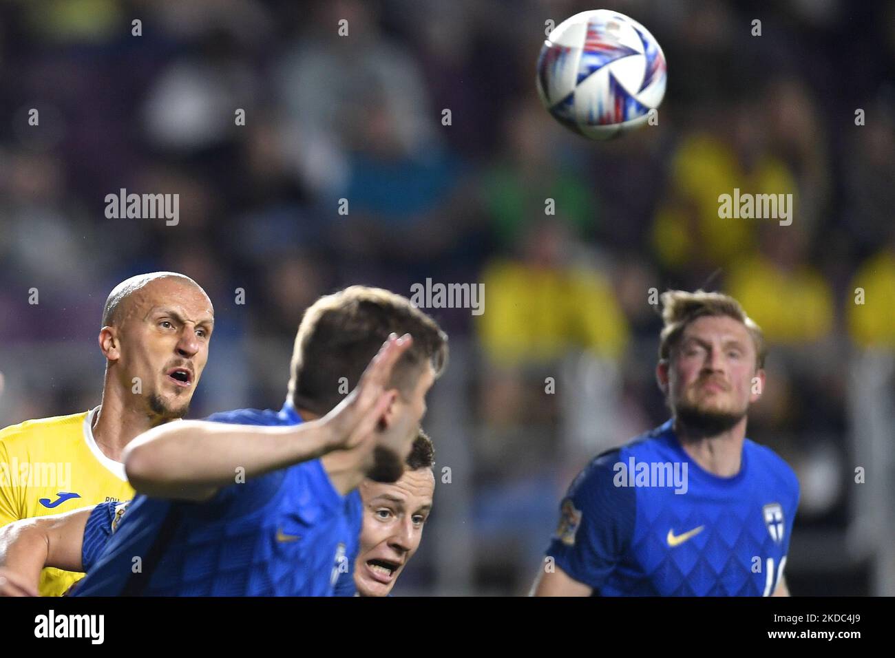Vlad Chiriches in action during the UEFA Nations League -League B Group 3 match between Romania and Finland at Rapid Giulesti Stadium on June 11, 2022 in Bucharest, Romania. (Photo by Alex Nicodim/NurPhoto) Stock Photo