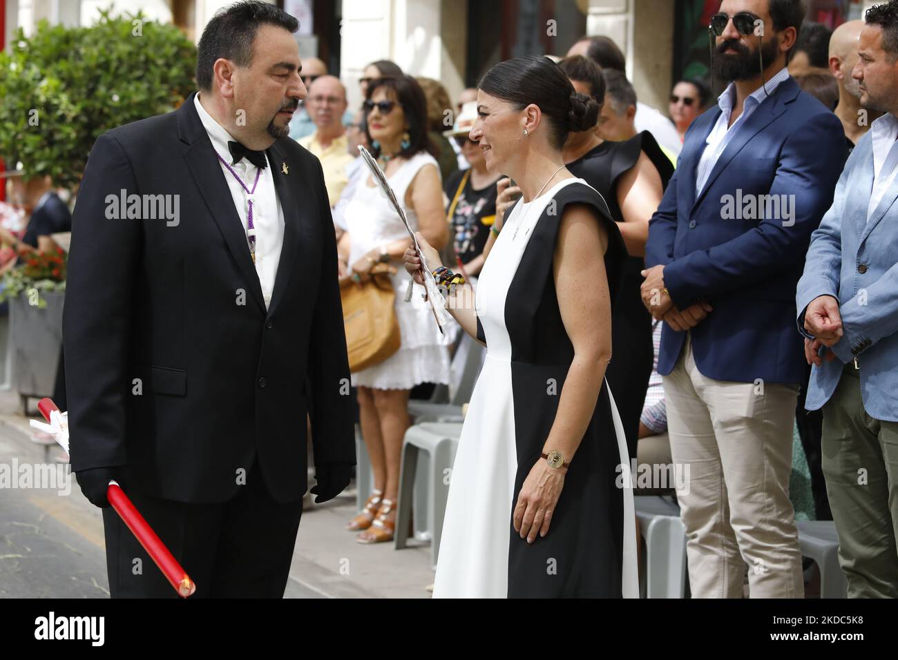 The candidate for the Presidency of the Andalusian Regional Government, Macarena Olona, during the celebration of the Corpus Christi procession in Granada after two years of absence due to the Coronavirus pandemic, on June 16, 2022 in Granada, Spain. (Photo by Álex Cámara/NurPhoto) Stock Photo