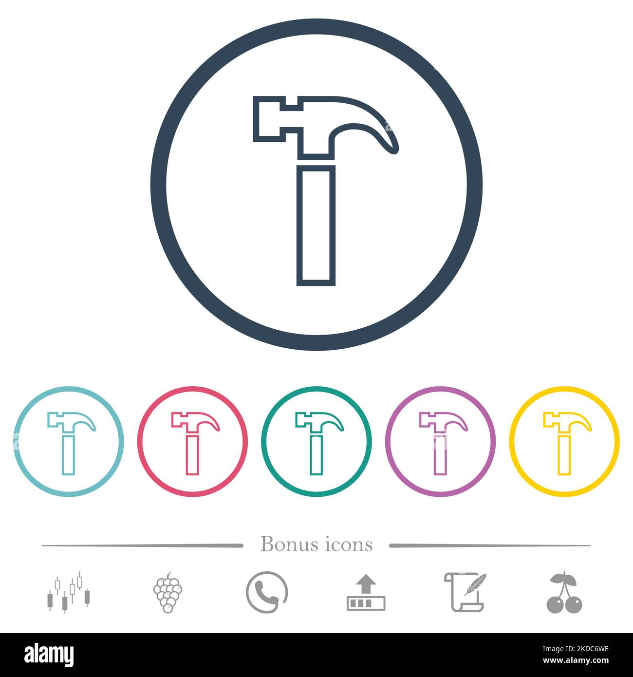 Hammer outline flat color icons in round outlines. 6 bonus icons ...