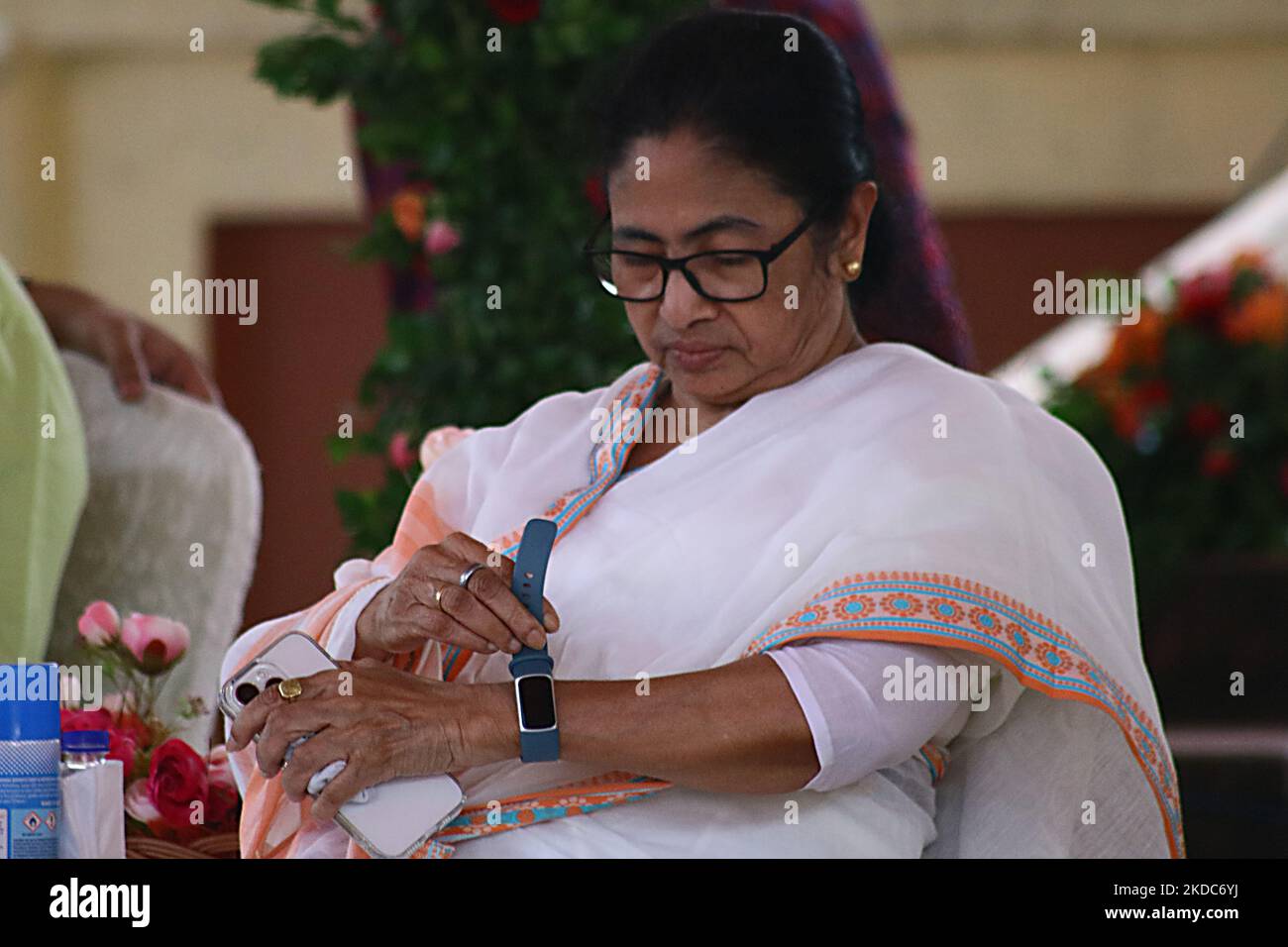 Chief Minister of West Bengal and Trinamool Congress Political Party Chief Mamata Banerjee during an event , Dakshineswar Kali Temple in Kolkata,India on June 16,2022. (Photo by Debajyoti Chakraborty/NurPhoto) Stock Photo