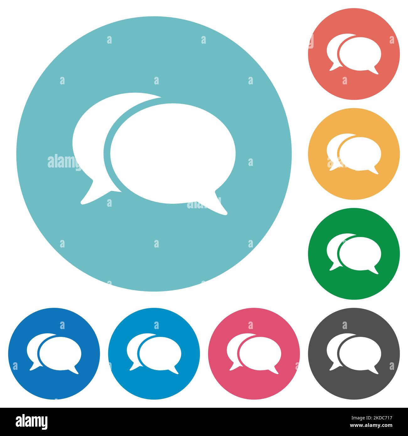 Two oval chat bubbles solid flat white icons on round color backgrounds Stock Vector