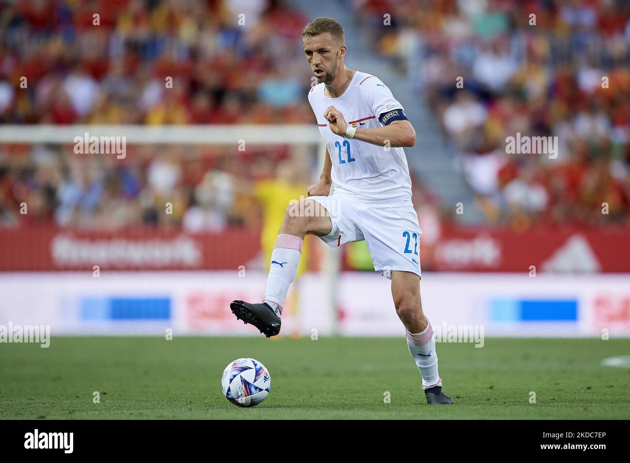 Tomas Soucek (West Ham United) of Czech Republic in action during the UEFA Nations League League A Group 2 match between Spain and Czech Republic at La Rosaleda Stadium on June 12, 2022 in Malaga, Spain. (Photo by Jose Breton/Pics Action/NurPhoto) Stock Photo
