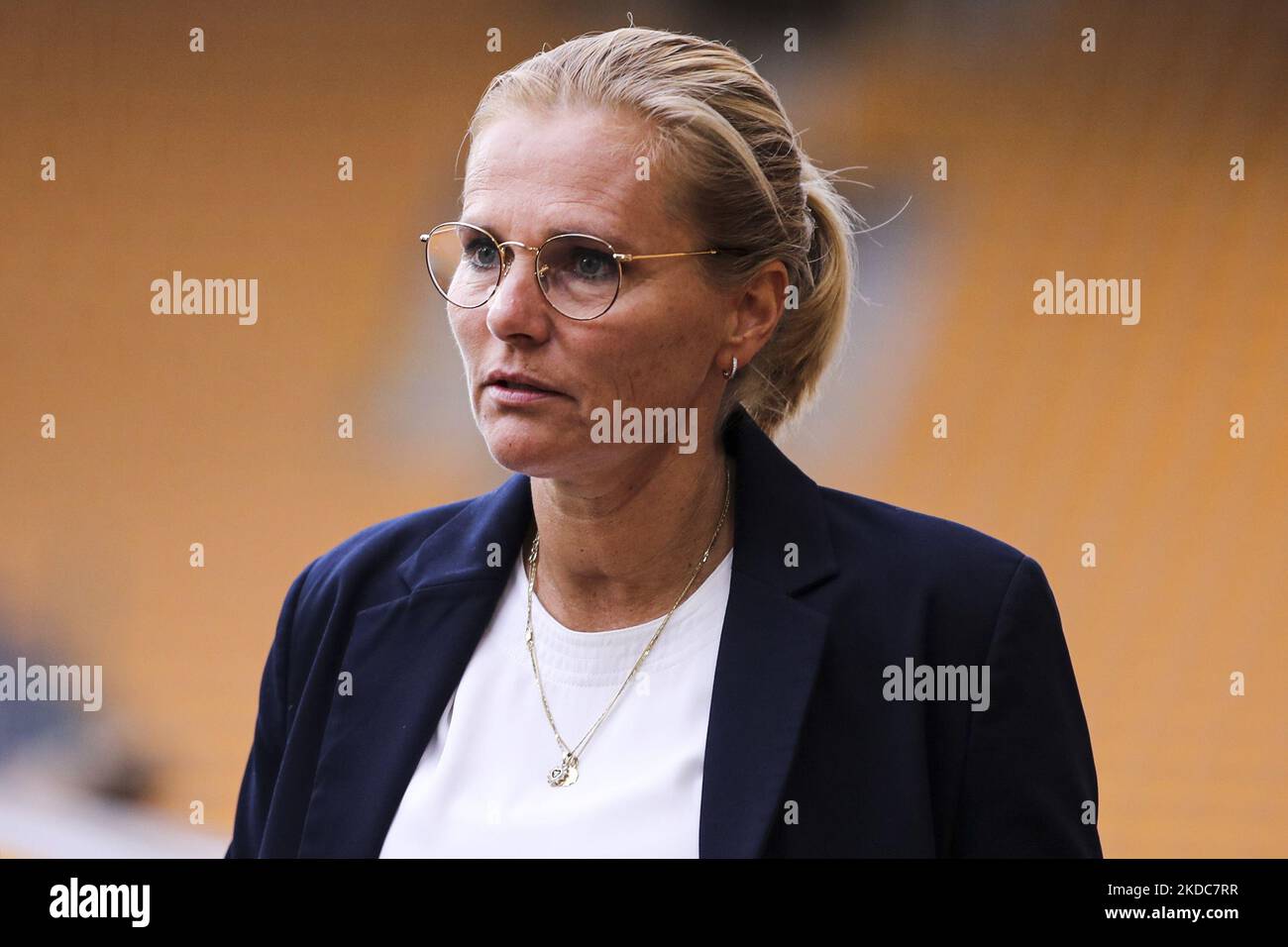 WOLVERHAMPTON, UK. JUN 16TH Sarina Wiegman England manager pre match during the International Friendly match between England Women and Belgium at Molineux, Wolverhampton on Thursday 16th June 2022. (Photo by Tom West/MI News/NurPhoto) Stock Photo